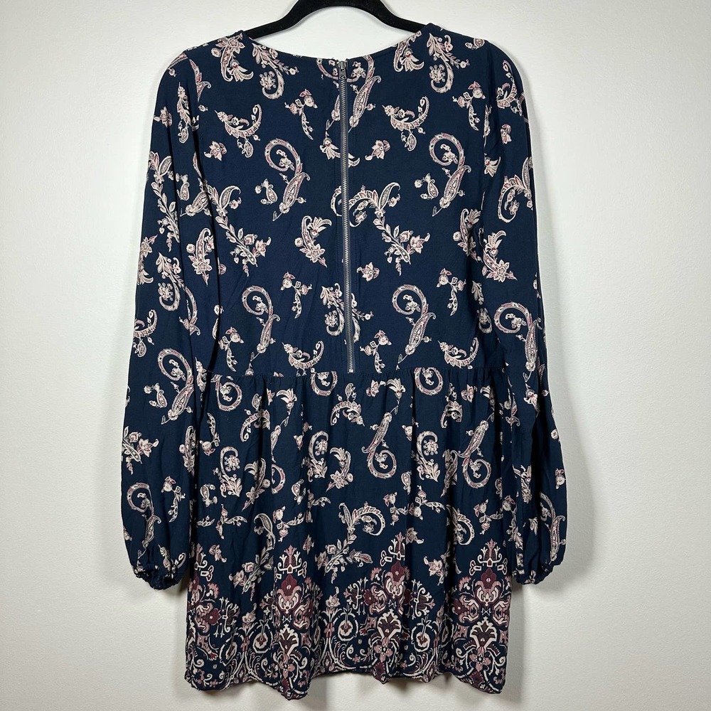 Abercrombie and Fitch Medium Navy Blue Paisley Long Sleeve Dress - Picture 2 of 4